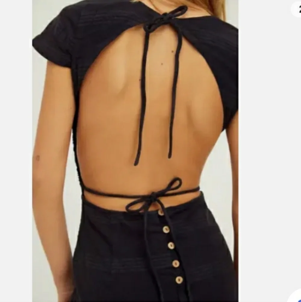 Free People Meika Open Back Double Tie Dress in Black size L - Picture 3 of 13